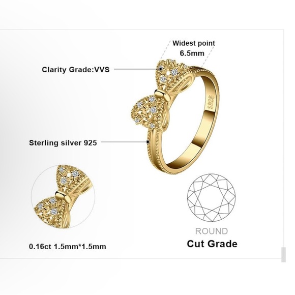 14k White Yellow Rose Gold Plated 925 Sterling Silver Gold Bow Ring - Picture 3 of 6